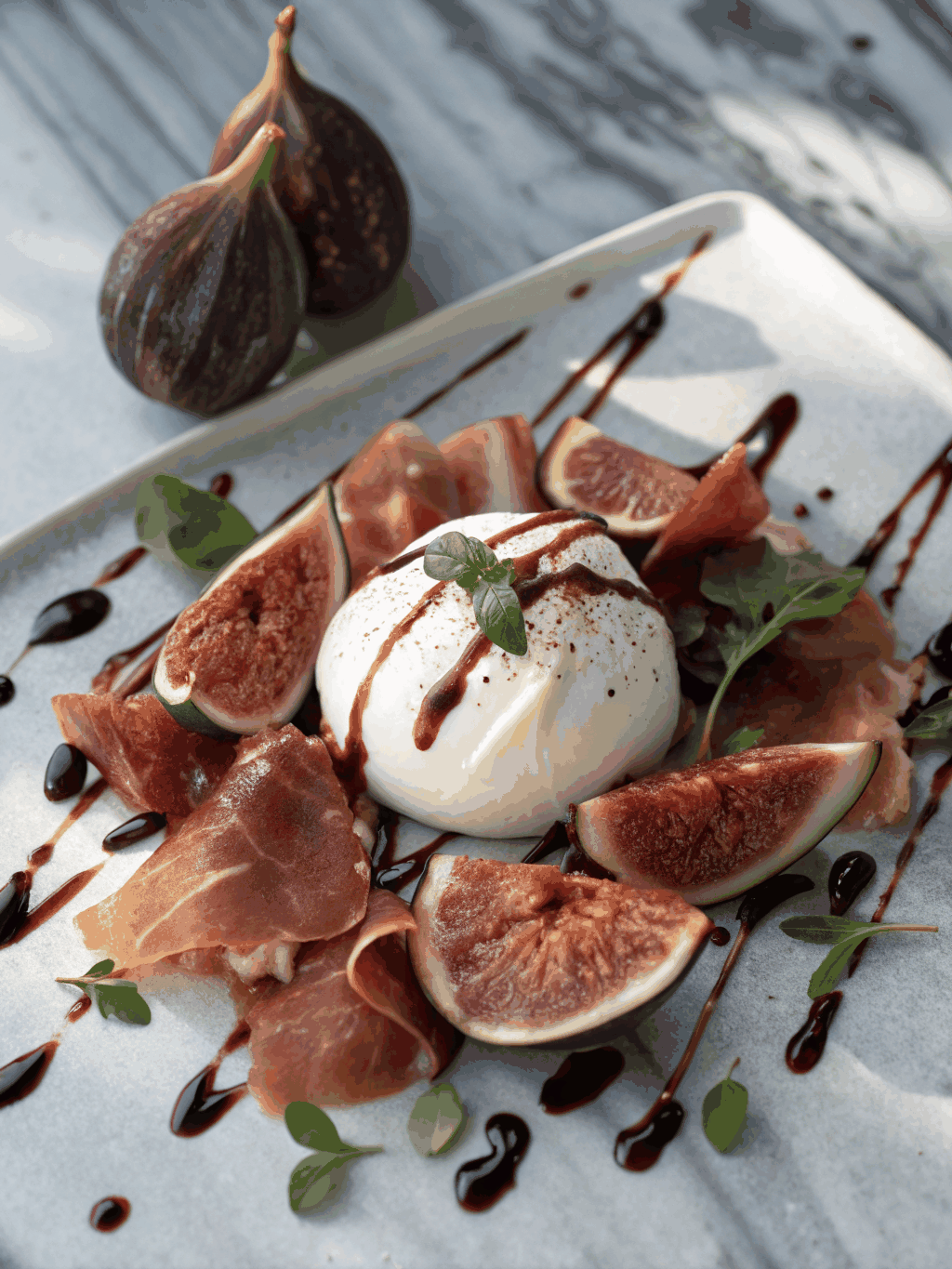 Artisanal burrata with roasted figs and balsamic