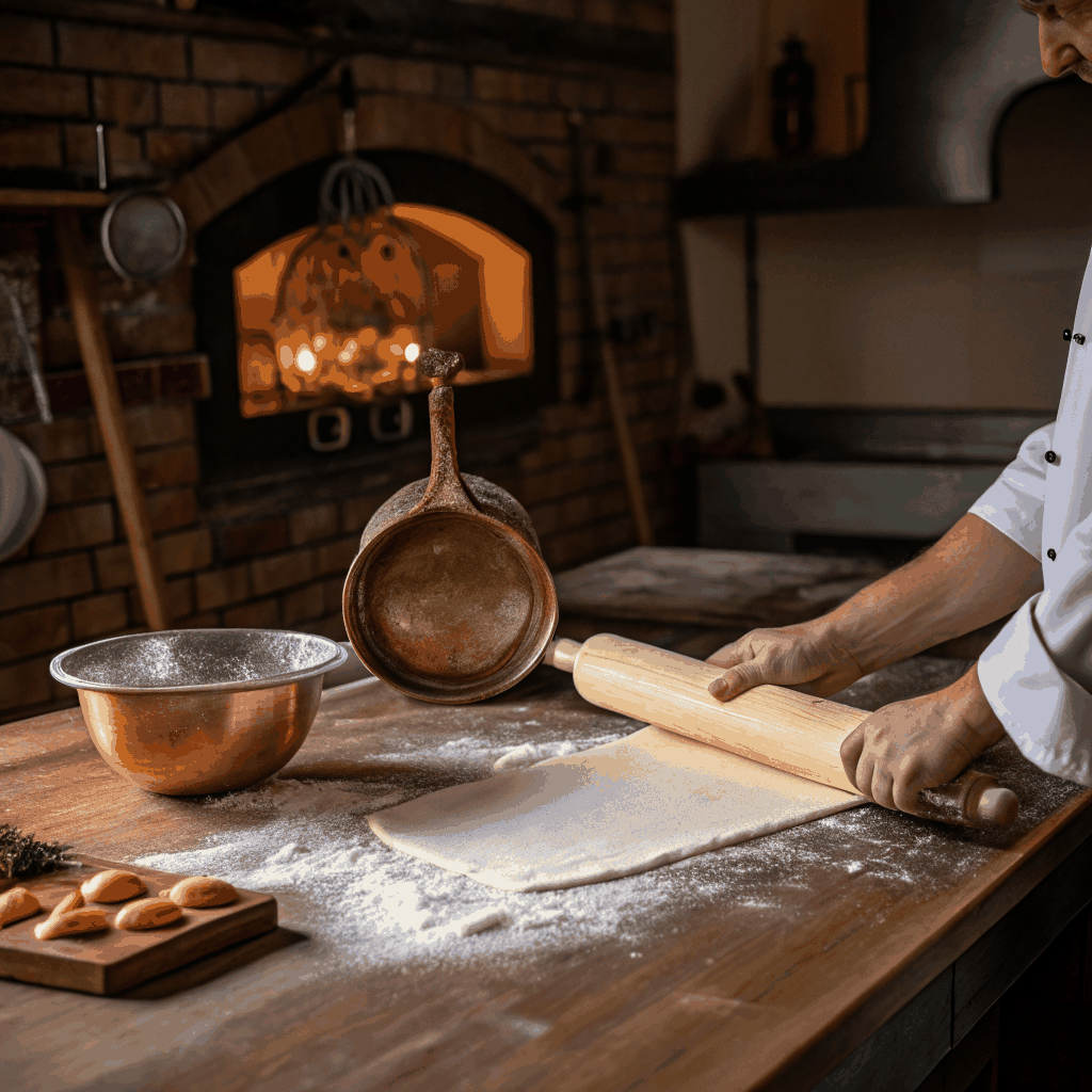 Chef preparing fresh handmade pasta in the kitchen