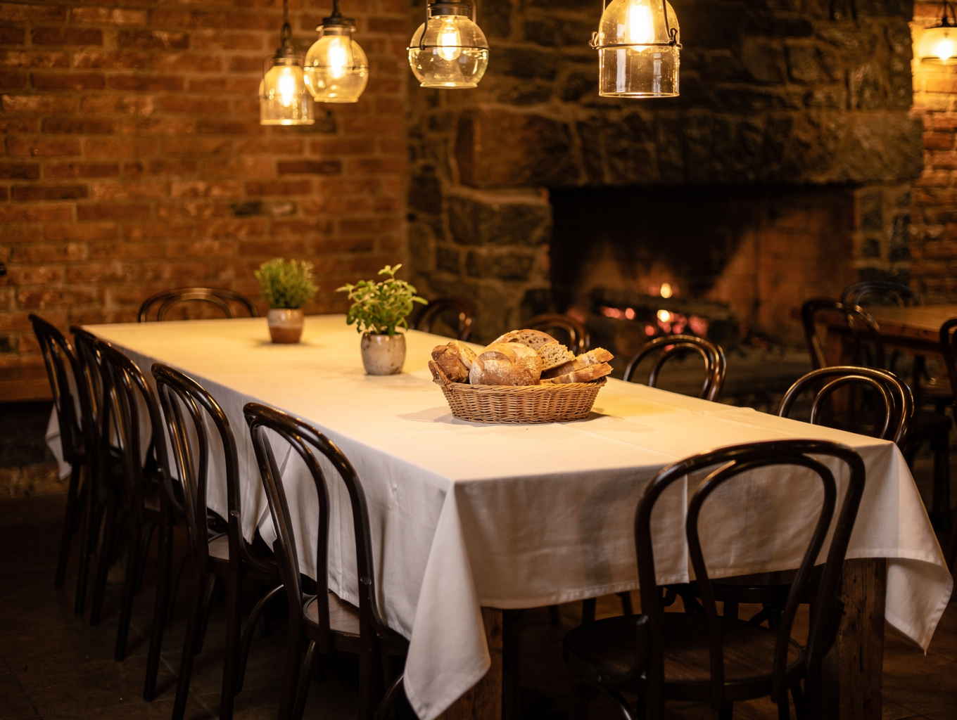 Modern Italian restaurant dining room with warm ambient lighting